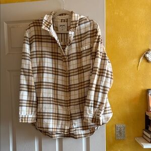 American Eagle Outfitters Cream and Brown Plaid Shirt